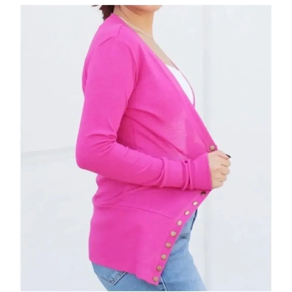 Magenta Button Cardigan - Picture 3 of 7